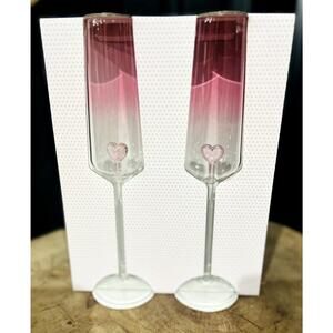 Cupcakes & Cashmere Champagne Flutes- Pink with Heart in Glass RARE